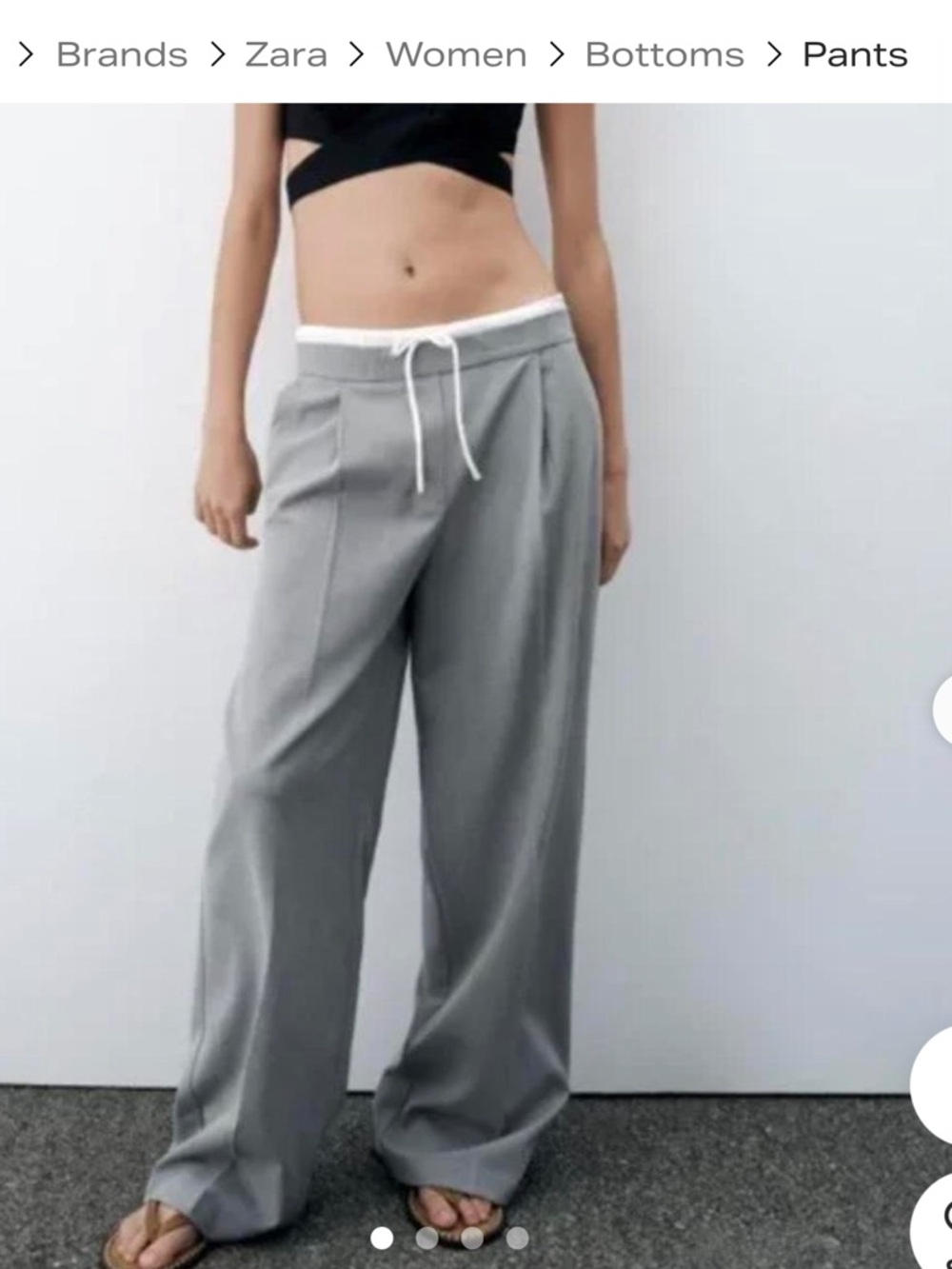 Zara Light Gray Wide-Leg Drawstring Trousers